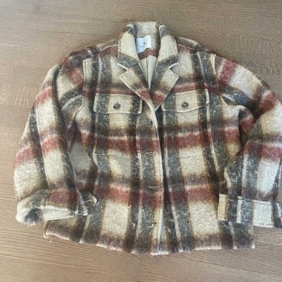 Anine Bing Cream and Brown Plaid Teddy Jacket - Picture 2 of 4